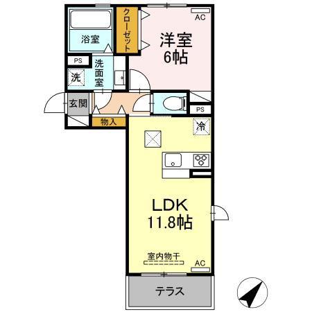 ウィル東小路(1LDK/1階)の間取り写真
