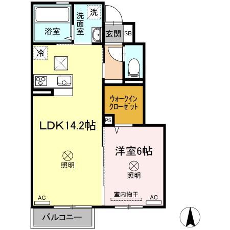 グラシア(1LDK/1階)の間取り写真