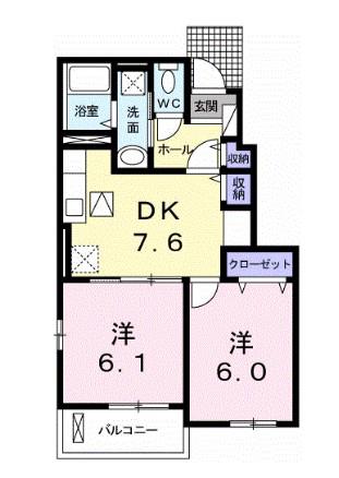 サンライズ城南B(2DK/1階)の間取り写真