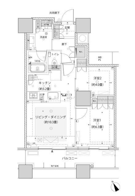 ザ・パークハウス西新宿タワー60(2LDK/36階)の間取り写真