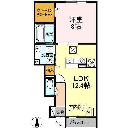 ポートランドAB A棟(1LDK/1階)の間取り写真