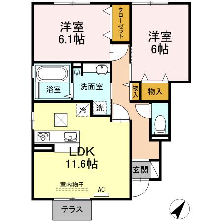 メルヴェール(2LDK/1階)の間取り写真