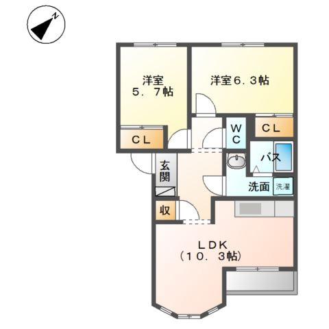 サンパレス(2LDK/1階)の間取り写真