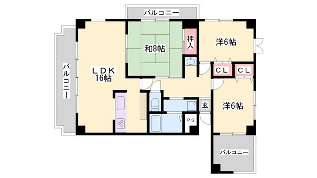 コーポ堂の前(3LDK/8階)の間取り写真