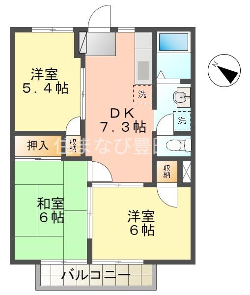 サンメゾンB(3DK/2階)の間取り写真