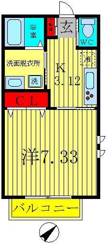 ルシェネ II(1K/2階)の間取り写真
