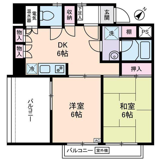 スカイスペースII(2DK/4階)の間取り写真