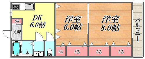 第2武庫ビューハイツ(2DK/3階)の間取り写真