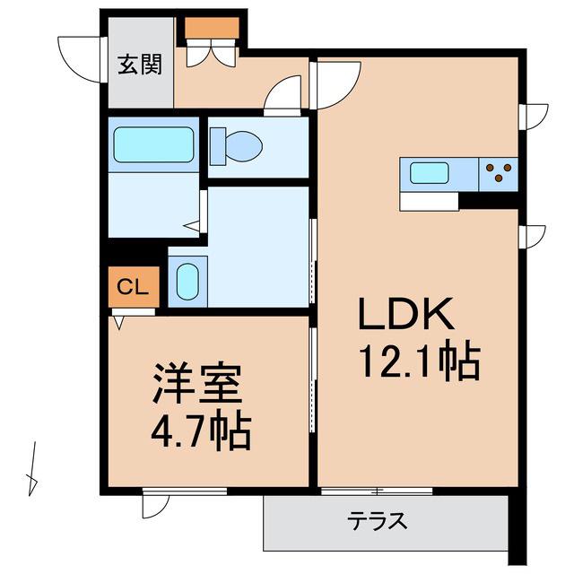 ベレオ茶屋ノ丁(1LDK/1階)の間取り写真