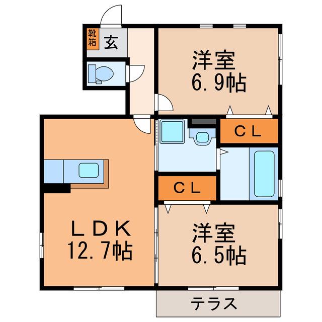 メゾンサツキ(2LDK/1階)の間取り写真