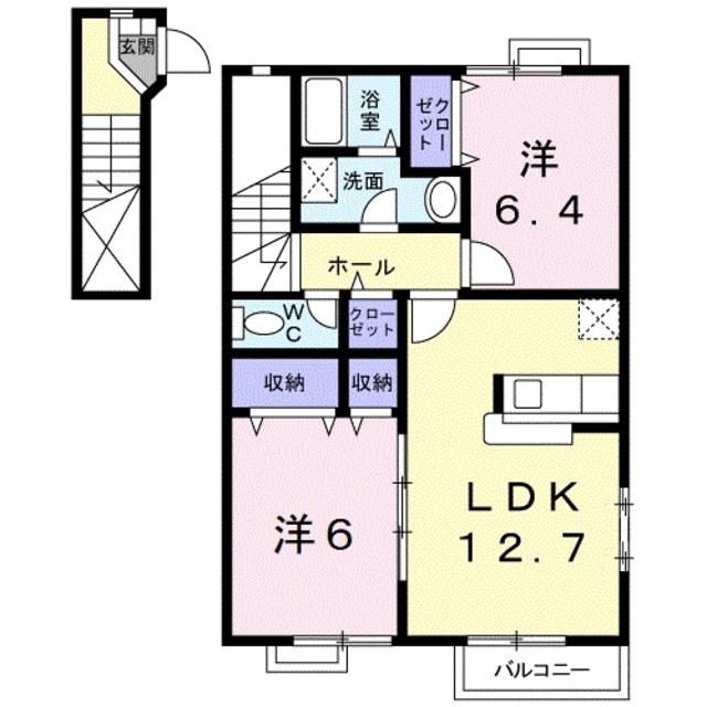 プリムヴェールI(2LDK/2階)の間取り写真