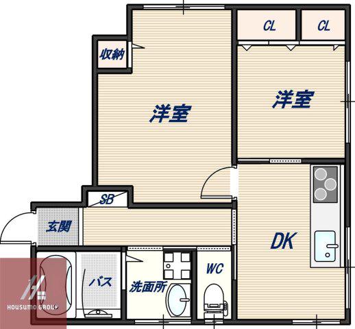 シャトー若潮(2DK/1階)の間取り写真