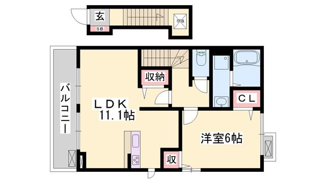 アンソレイエ飾磨 II番館(1LDK/2階)の間取り写真