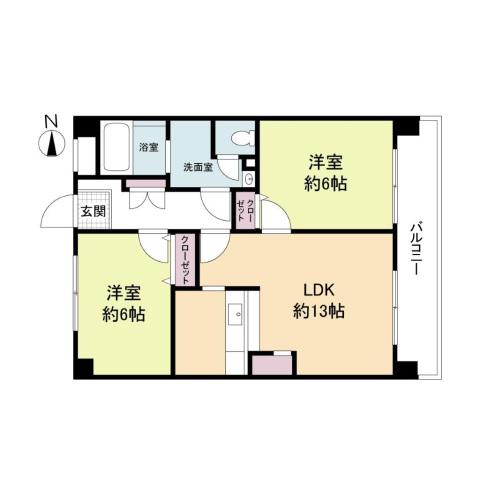 コーポハピネス(2LDK/4階)の間取り写真