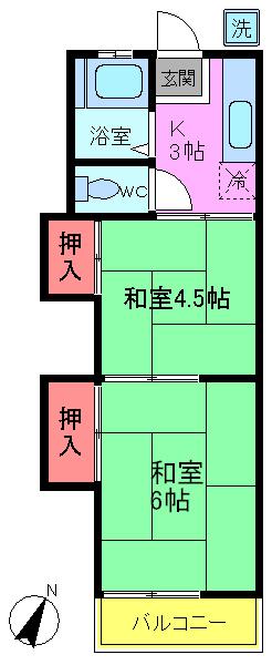 山本ハイツ(2K/2階)の間取り写真
