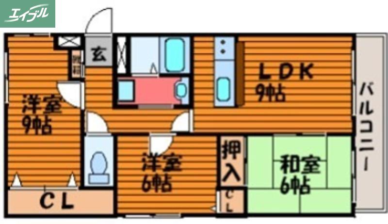 JR吉備線 備前三門駅 徒歩28分 5階建 築30年(3LDK/3階)の間取り写真