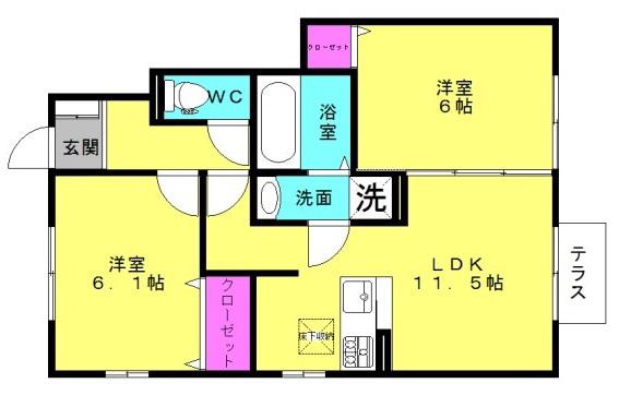 アルページュ ブラン(2LDK/1階)の間取り写真