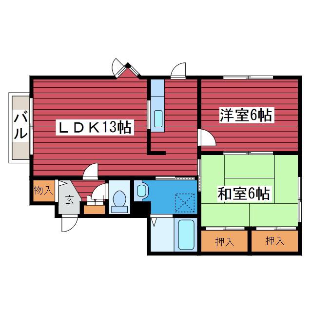 エルムスB(2LDK/2階)の間取り写真