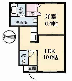 西深津ハイツ C棟(1LDK/1階)の間取り写真