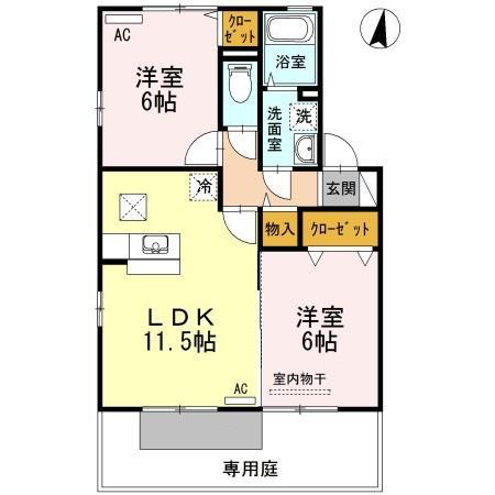 アレズI番館(2LDK/1階)の間取り写真