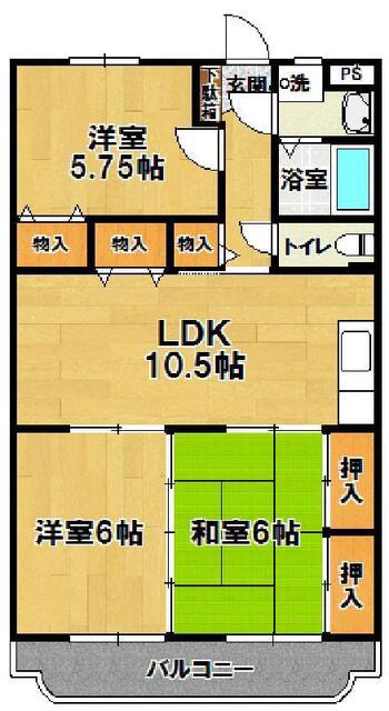 春日カネエーズ(3LDK/2階)の間取り写真