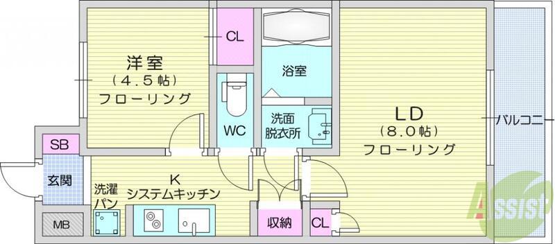 HF仙台長町レジデンス(2K/2階)の間取り写真
