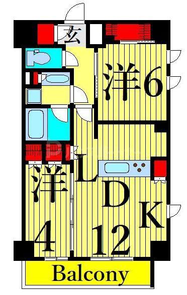 JP NOIE 上野稲荷町(2LDK/9階)の間取り写真