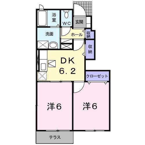 ソレイユ(2DK/1階)の間取り写真