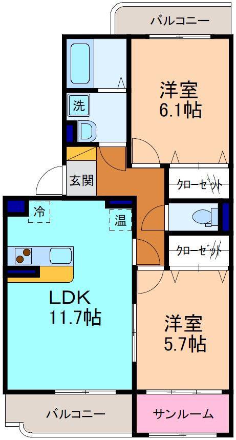 グランシャリオ(2LDK/2階)の間取り写真