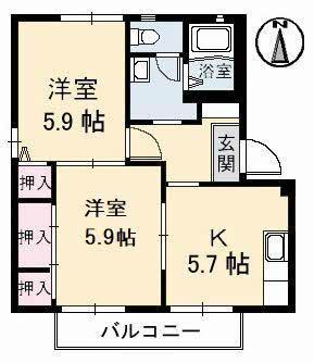 サテライトS1・2棟(2K/2階)の間取り写真