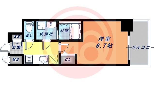 エスリード大阪上本町グリーズ(1K/4階)の間取り写真