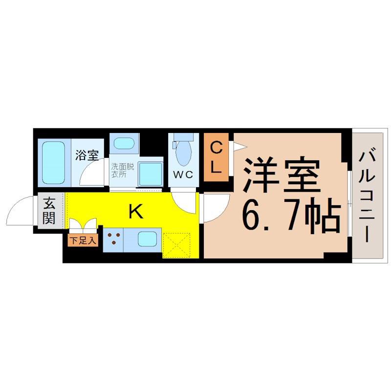 アスピラシオン尾頭橋(1K/2階)の間取り写真