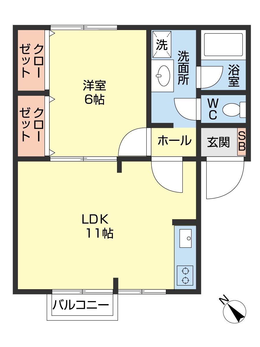 ハイカムール保戸野(1LDK/1階)の間取り写真