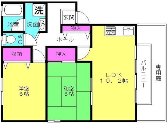 パルティール鶴林(2LDK/1階)の間取り写真