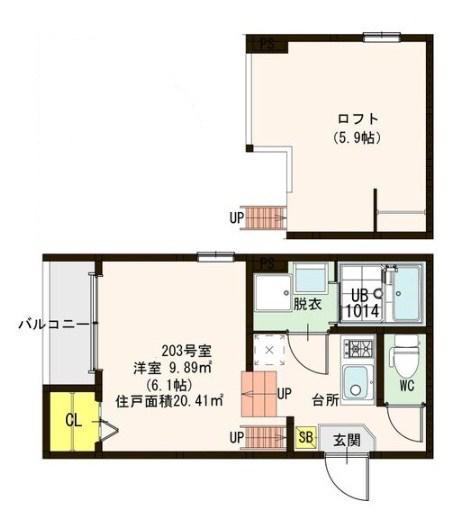 アンジュール(1K/2階)の間取り写真