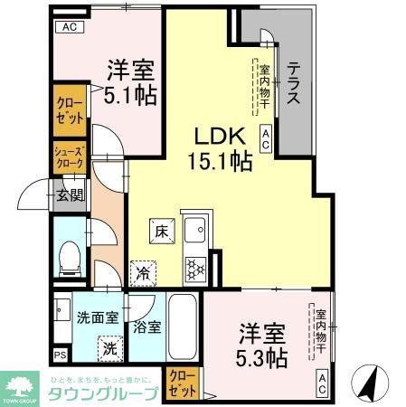 セレスティア船橋II(2LDK/1階)の間取り写真