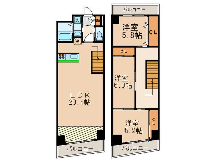 レジデンス住吉(3LDK/14階)の間取り写真