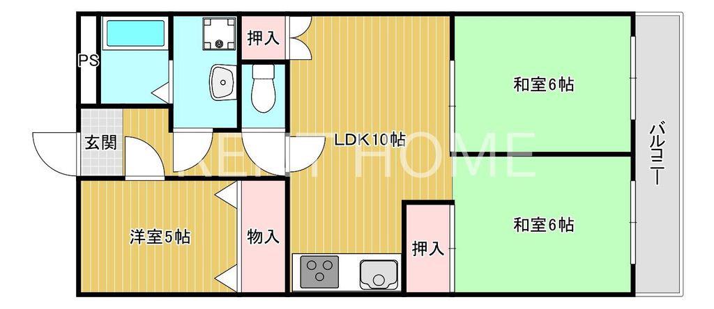 八尾本町大発マンション(3LDK/4階)の間取り写真