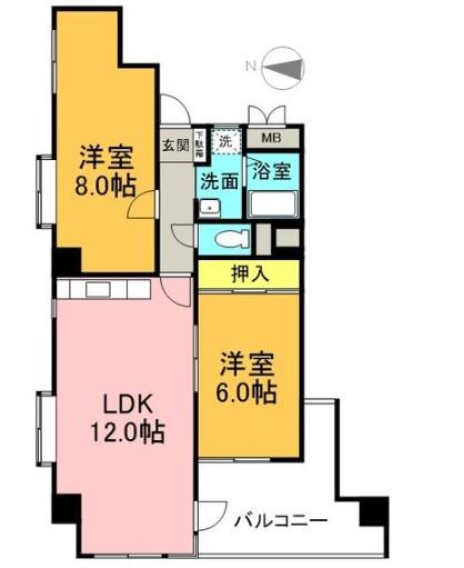 鶴陽明ハイツ(2LDK/4階)の間取り写真