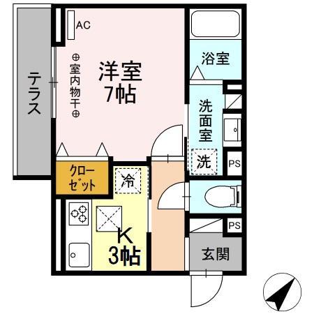 セレーナ東鷹匠(1K/1階)の間取り写真