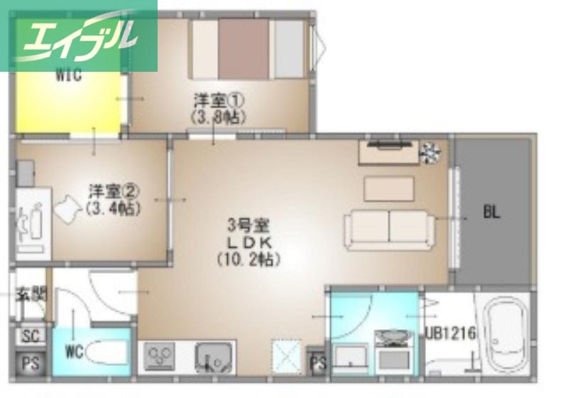 REGALEST 今(2LDK/1階)の間取り写真