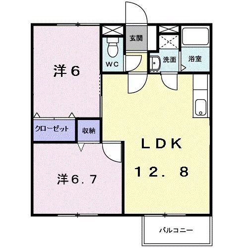 ツインヒルズC(2LDK/1階)の間取り写真