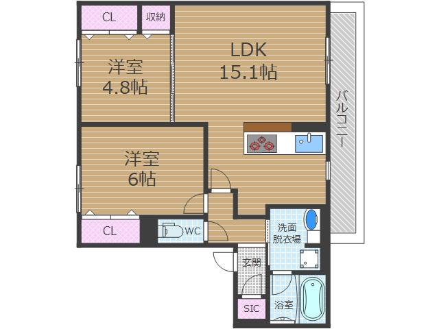 D-RESIDENCE南茨木Ⅱ(2LDK/3階)の間取り写真