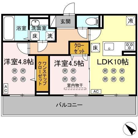 グランフォレ下南部(2LDK/1階)の間取り写真