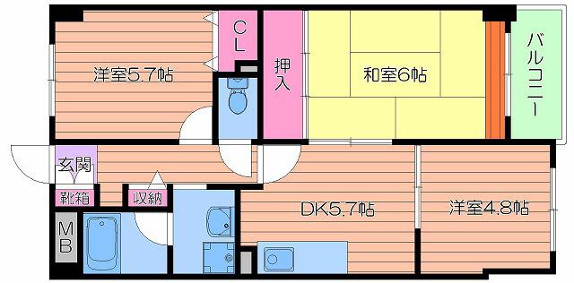 グランピア天王寺(3DK/6階)の間取り写真