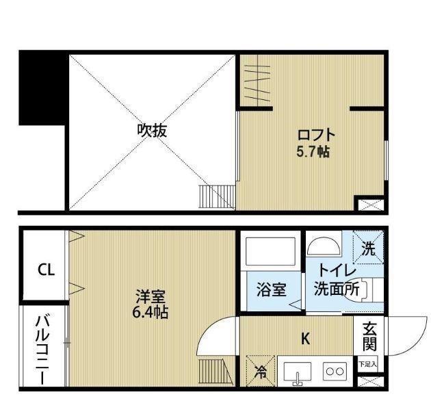 エクソルテション(1K/2階)の間取り写真