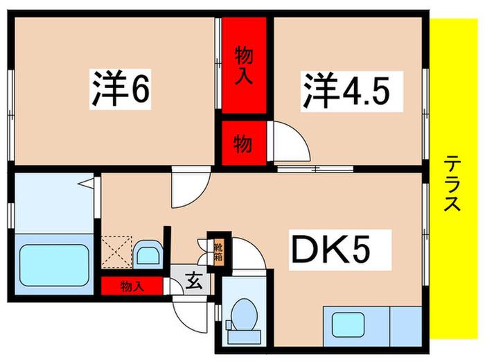 ユウハイムA(2DK/1階)の間取り写真
