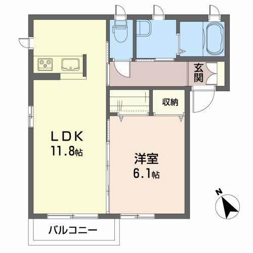 クラリタ富士前(1LDK/2階)の間取り写真