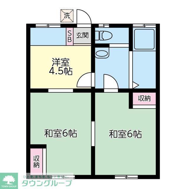 グリーンハイツ矢作B(2DK/1階)の間取り写真
