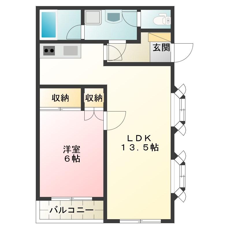 YNSハイツ(1LDK/4階)の間取り写真
